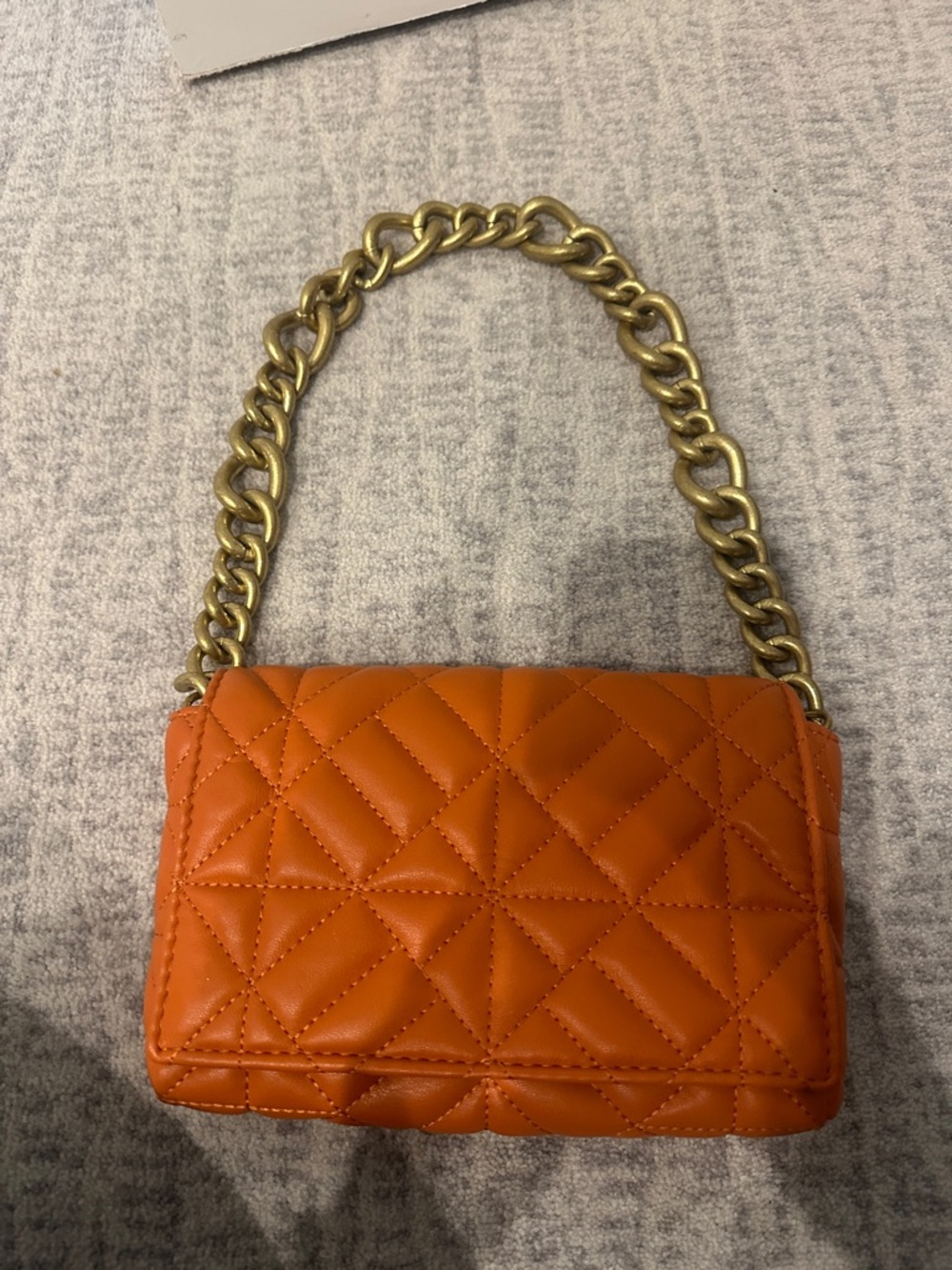 Quilted Orange Shoulder Bag with Gold Chain